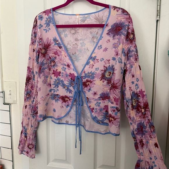 Free People Floral Lilac Tie-Front Blouse - Picture 9 of 11